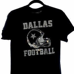 High Quality Dallas City Football Rhinestone Bling Bling Short Sleeve T-shirt